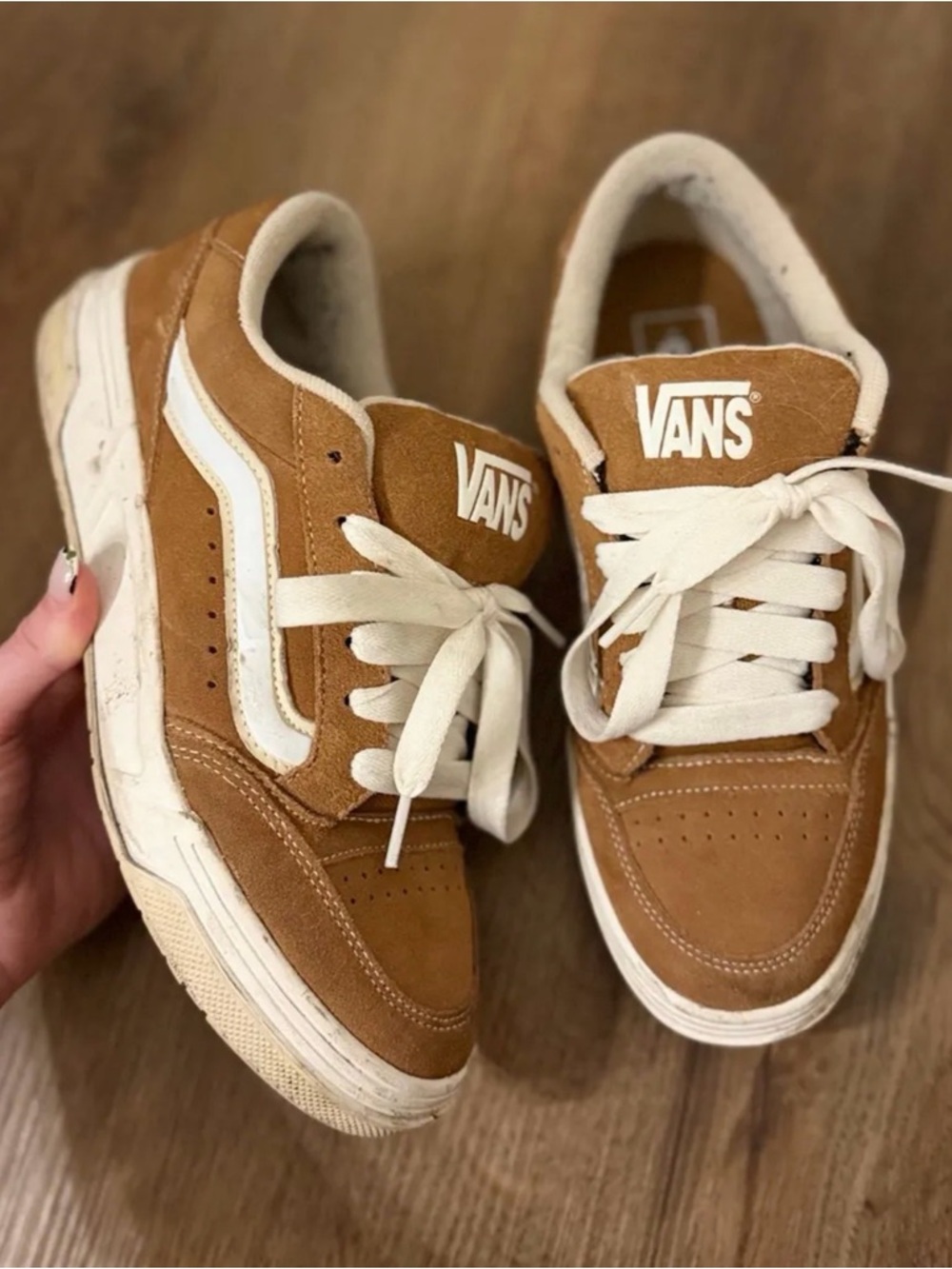 Vans Suede Low-Top Sneakers in Tan and White